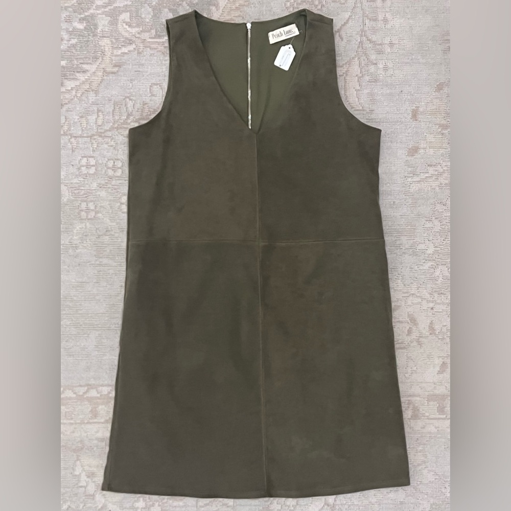 NWT Boutique A-Line Olive Green Sleeveless Suede Women’s Dress, Size Medium